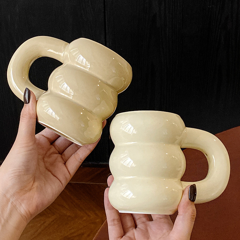 Liquidación: Taza de cerámica para café y leche, resistente a altas temperaturas, asa grande, color café con leche, apta para microondas, mismo estilo que en Xiaohongshu.