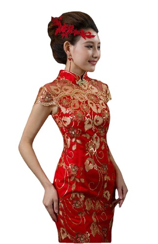 Toast dress the bride restoring ancient ways  red long show thin cheongsam fishtail wedding dress 