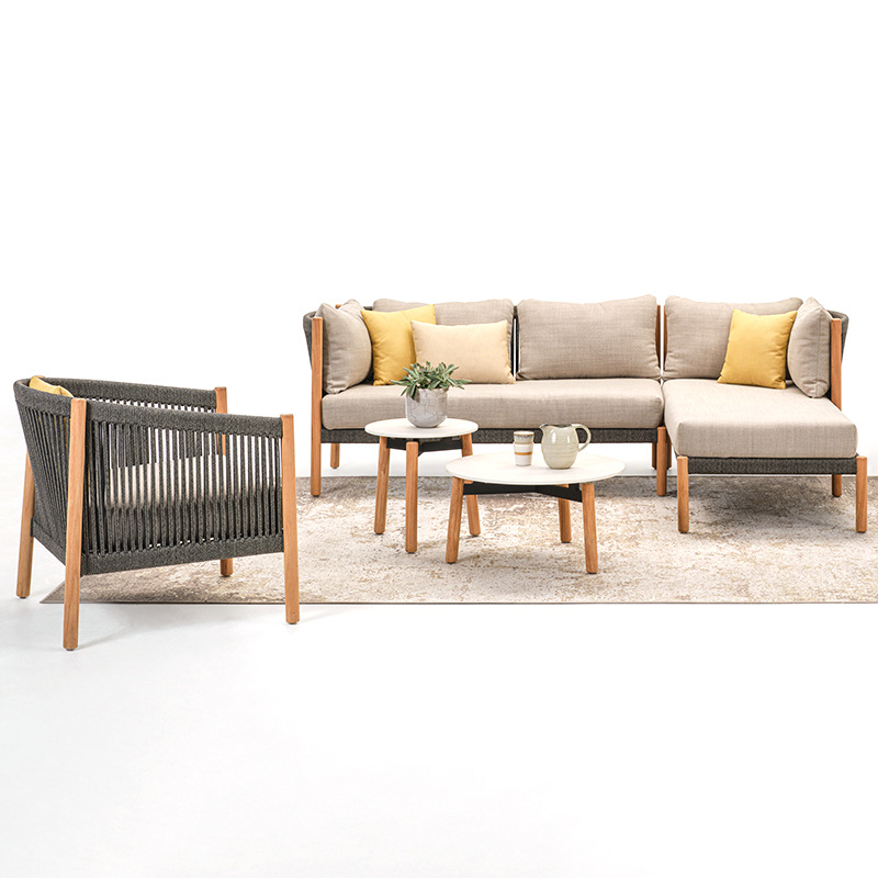Sofá de madera maciza para exteriores, para patio, jardín, hotel, villa, ocio al aire libre, teca anticorrosión, muebles resistentes al agua y a la intemperie.