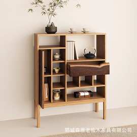老榆木博古架茶室紫砂茶壶茶具收纳架装饰多层置物架多宝阁博古架