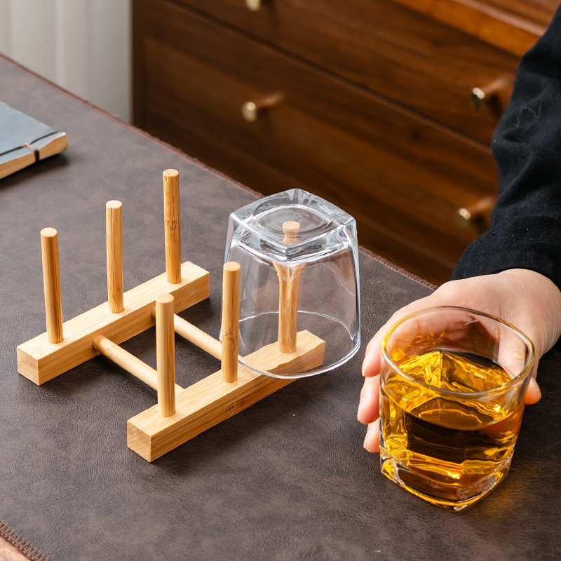 クリエイティブな排水カップホルダー、竹製カップホルダー、シンプルなマルチグリッド収納ラック、キッチン収納、ウォーターカップ、ボウル、ブックラック|undefined