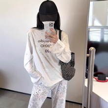 高版本现货原标acne25SS做旧烫钻长袖T恤男女同款休闲宽松上衣