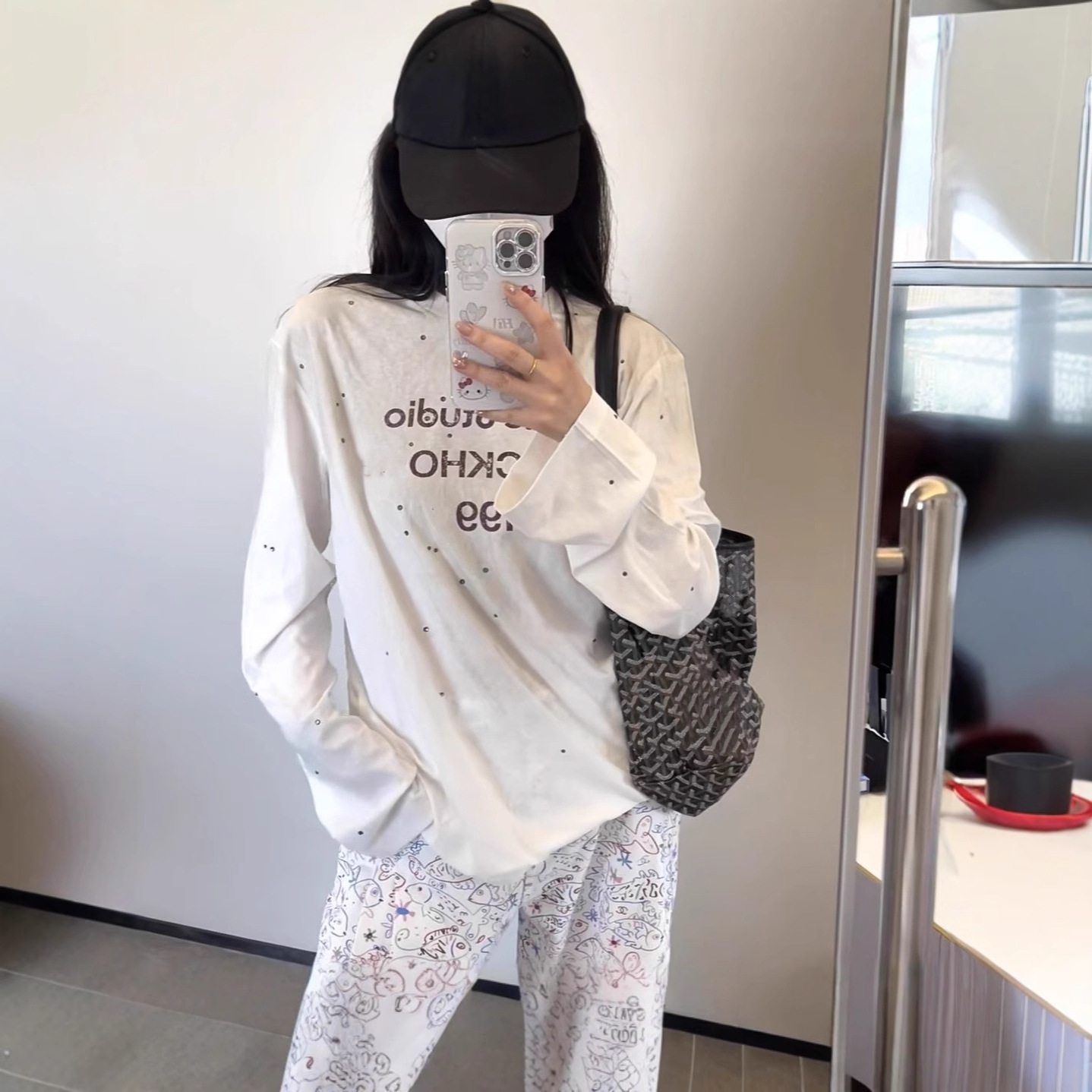 高版本现货原标acne25SS做旧烫钻长袖T恤男女同款休闲宽松上衣