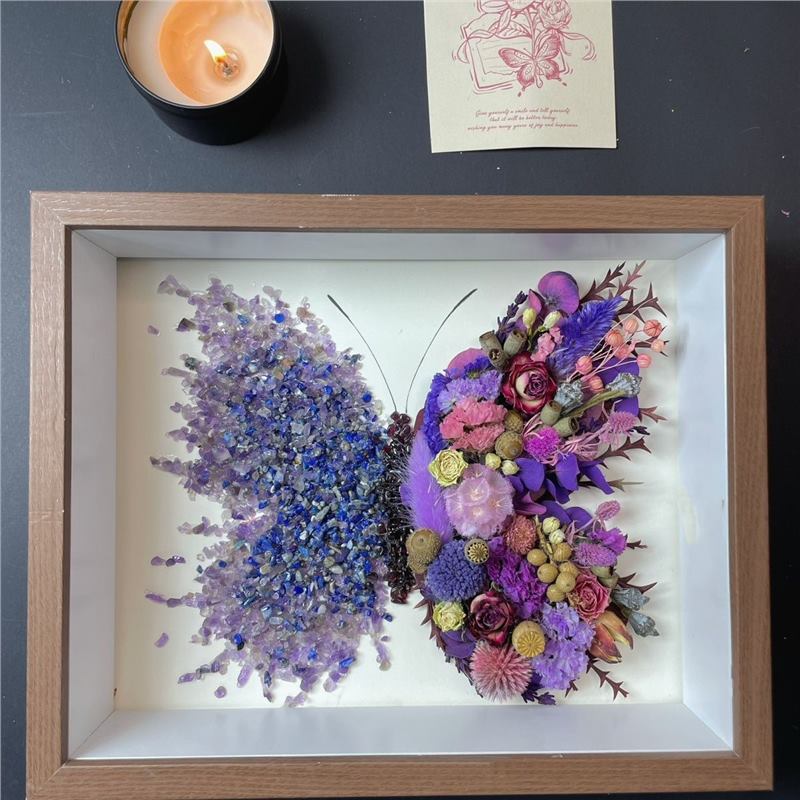 新緑水晶ドライフラワー材料バッグ手作りドライフラワー石絵紫水晶蝶フォトフレーム創意プレゼントdiy|undefined