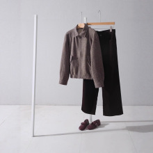 色织细格纹纯羊毛，秋冬毛呢，复古英伦风宽松拉链翻领短外套女