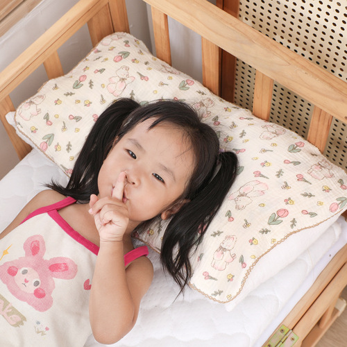 Children's pillowcase pure cotton Grade A four-layer gauze cartoon cute 2-12 years old baby infant seasonal pillowcase