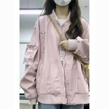 美式春秋复古多拉链工装夹克女潮牌宽松原宿风棒球服百搭外套