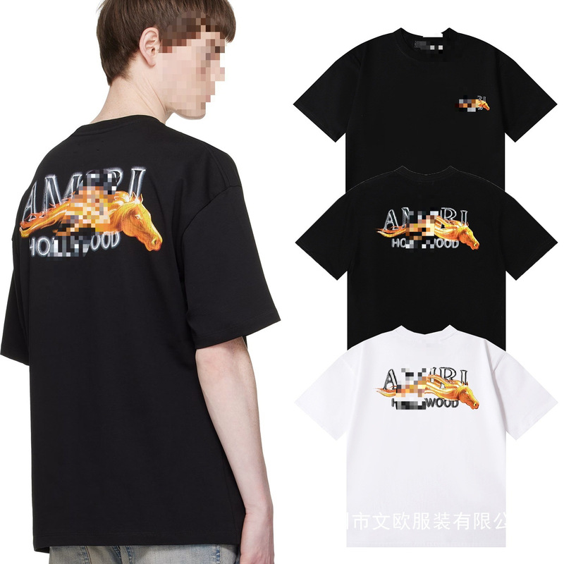 Cross-Border Hot-Selling Niche Fashion Luxury Limited Edition Amiri Dragon Print Men's Pure Cotton Loose Heavyweight T-Shirt