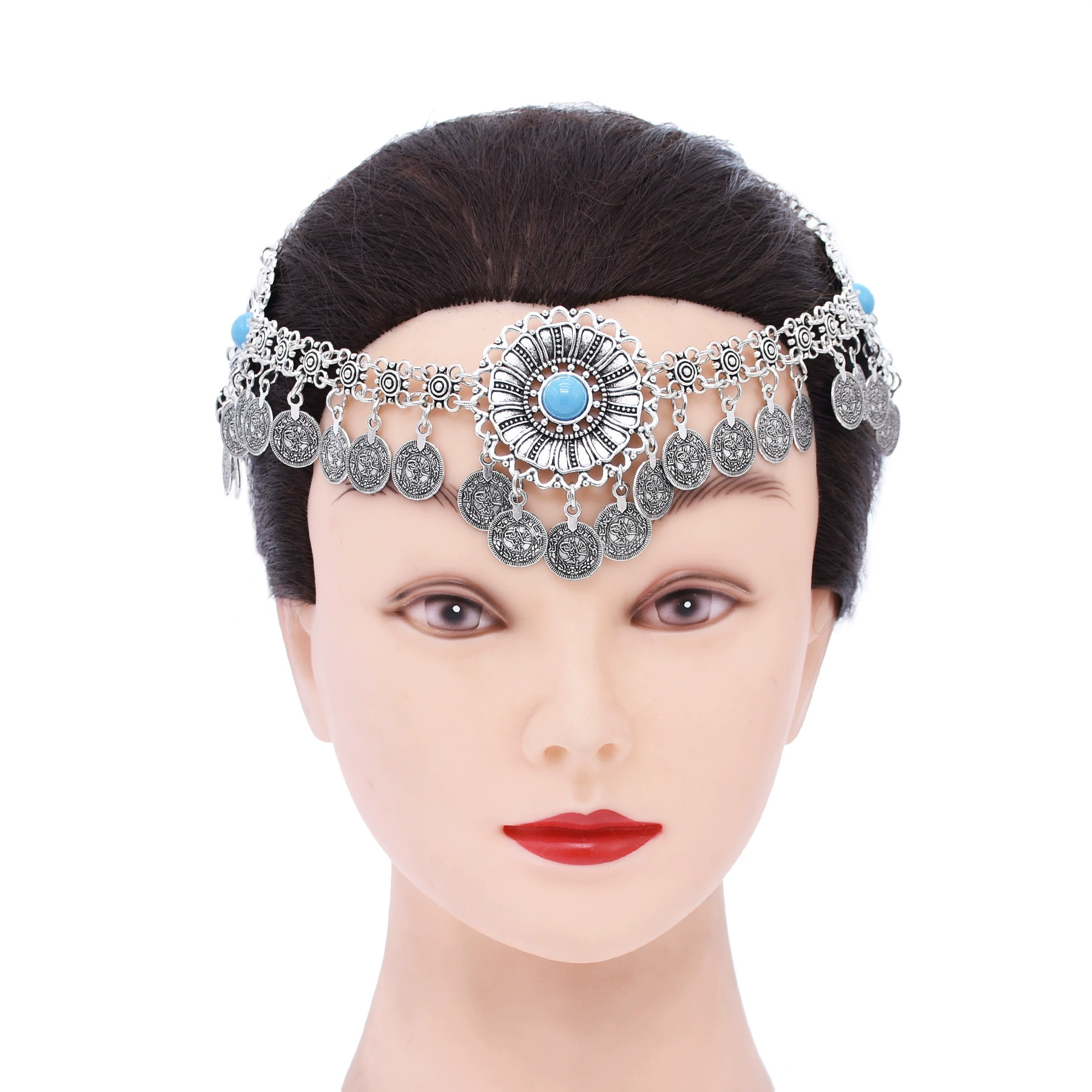 Этническая hair accessory, металлические бирюзовые монеты, валюта, повязка на голову для фотосессий, этнический стиль