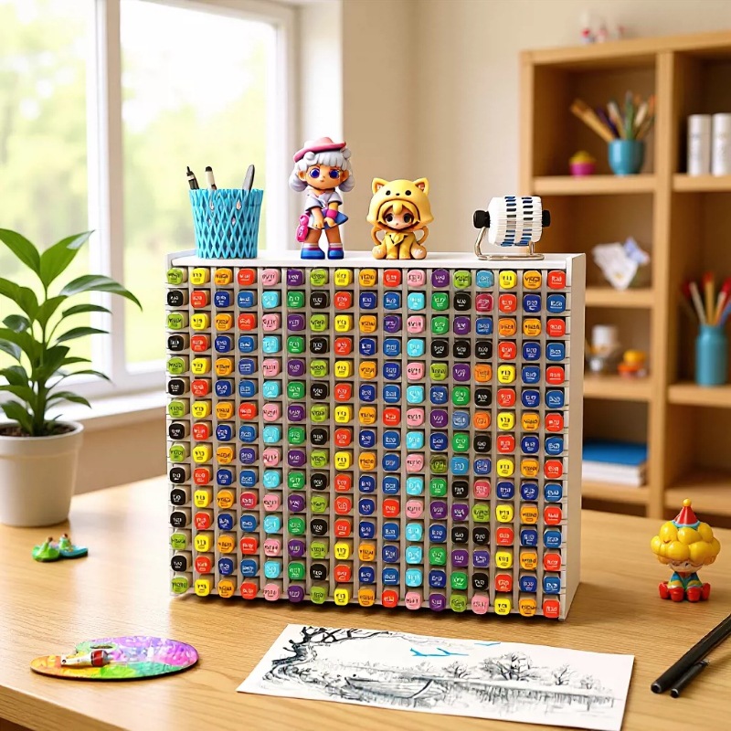 Marker Pen Storage Box, Desktop Large-Capacity Watercolor Pen Holder, High-End Feel, Slanted Insert-Style Organizer for Students and Children