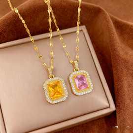 【钛钢】轻奢方形满钻锆石轻奢设计百搭韩风ins小众设计直播项链