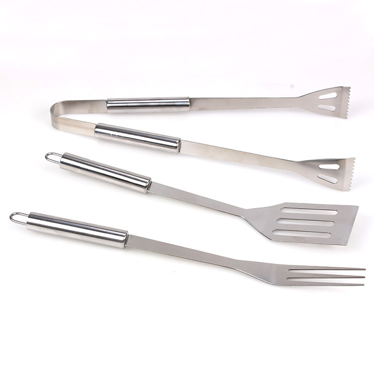[Fuente de fábrica] Acero inoxidable barbacoa parrilla traje tarjeta vinculante 3-pieza barbacoa herramienta tubo mango barbacoa tenedor pala clip