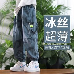 男の子のズボンの夏の薄いタイプの氷の糸の速乾の中で大きい子供のスポーツのズボンの子供のカジュアルなズボンの流行の防蚊のズボン