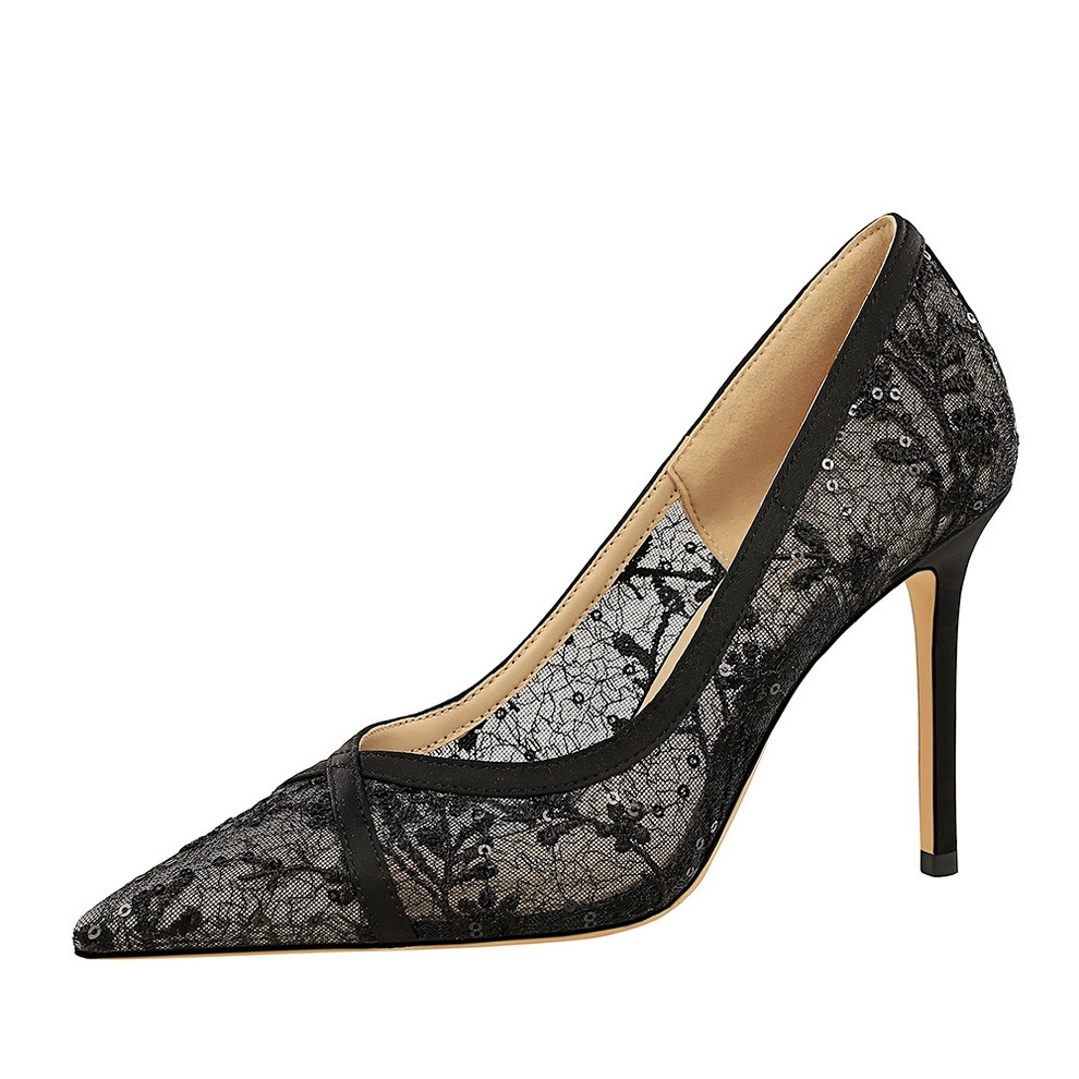 Elegant Women's Stiletto Pumps With Mesh And Hollow Lace Design_voghion.com