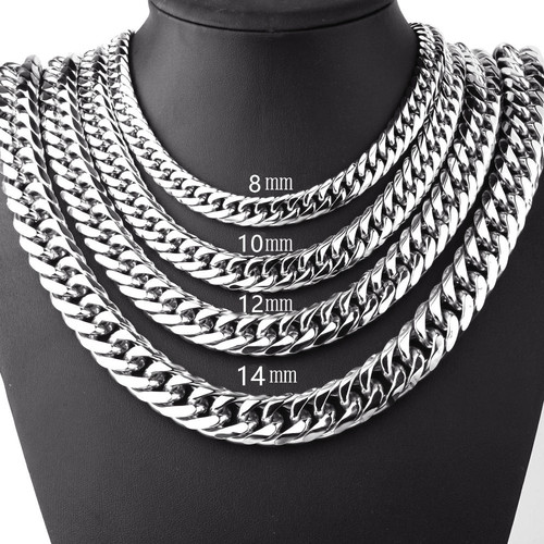8/10/12/14mm men's titanium steel stainless steel double buckle six-sided grinding necklace thick chain Cuban chain thick chain