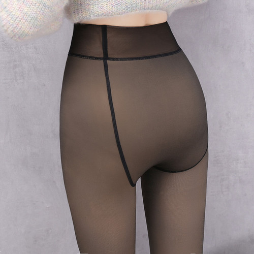 Black translucent pantyhose autumn and winter cross-border extra large size fake translucent stockings for women autumn and winter plus velvet thickened black stockings