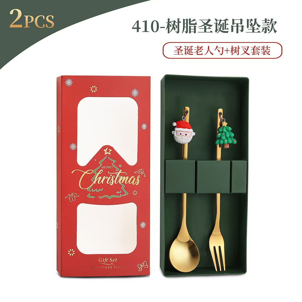 Cuchilleras de acero inoxidable transfronterizas muñecas de Navidad cucharas y tenedores juegos de regalo de café cucharas de postre horquilla de fruta pastel image 50