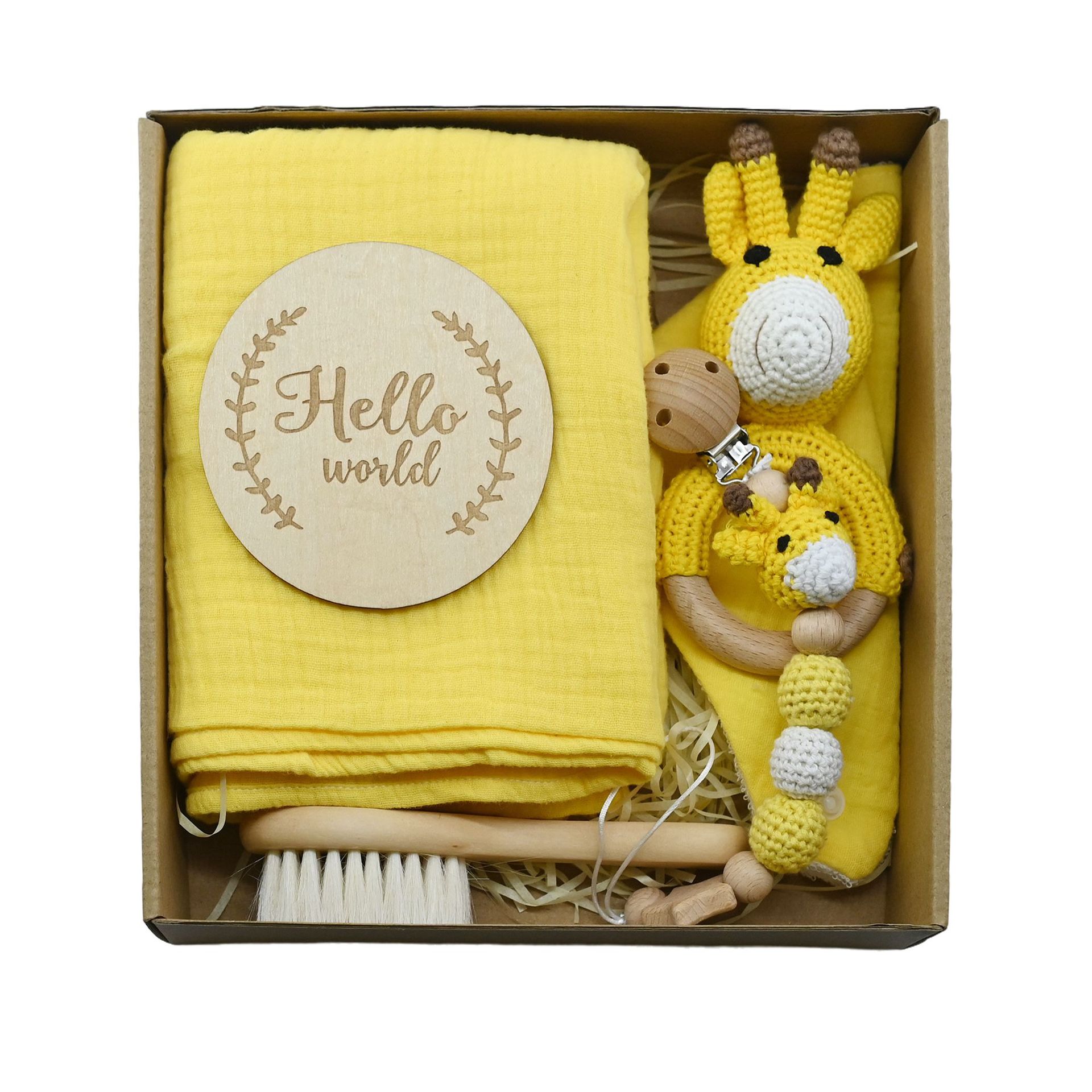 Nuevo bebé animal crochet campana de madera caja de regalo de nacimiento juego cadena de chupete bebé nacimiento luna llena regalo