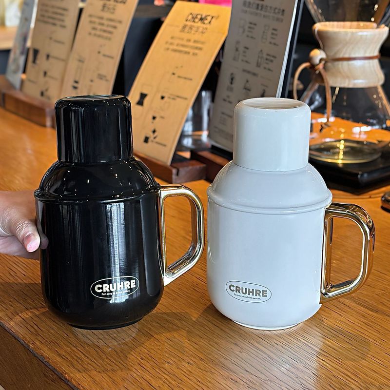 轻奢简约纯色桌面保温杯坚固提环方便携带独立水杯盖一杯双饮水杯|undefined