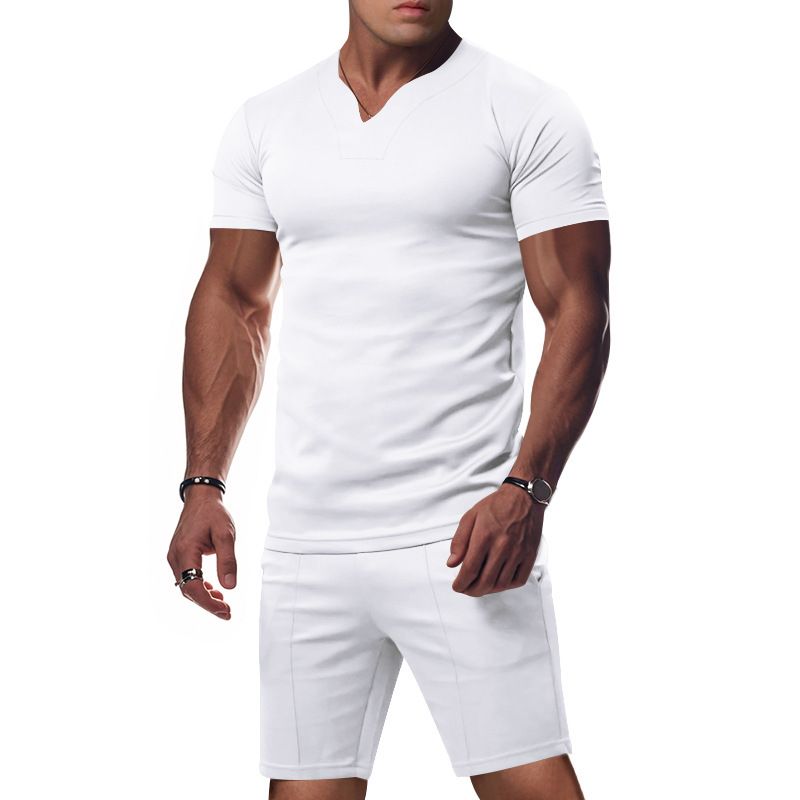 Men's Summer V Neck Jersey Shirt And Shorts Set Quick Drying_voghion.com