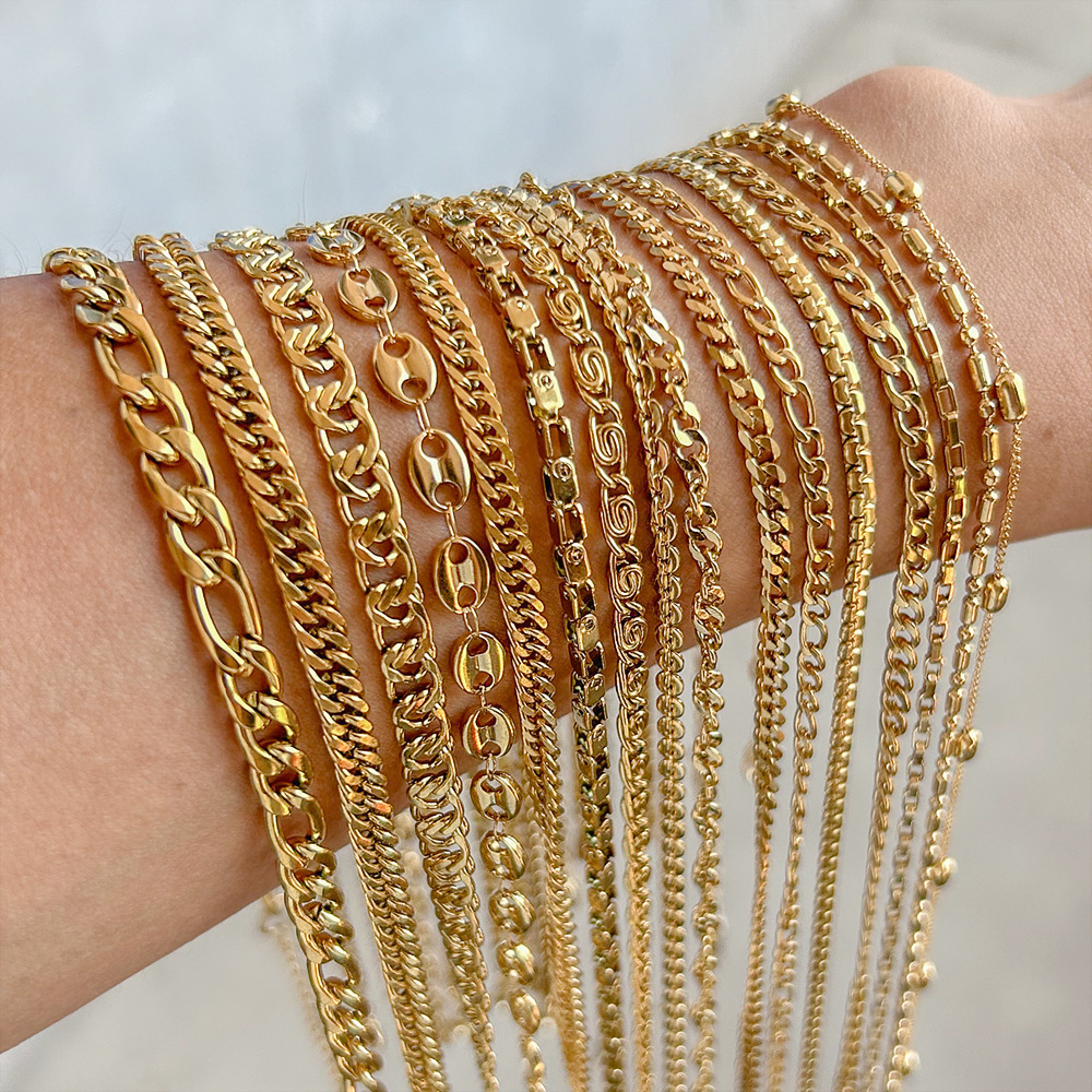 Wholesale Jewelry Simple Style Geometric 304 Stainless Steel Plating Cuban Link Chain Curb Chain Coffee Bean Chain Figaro Chain Chain Necklace