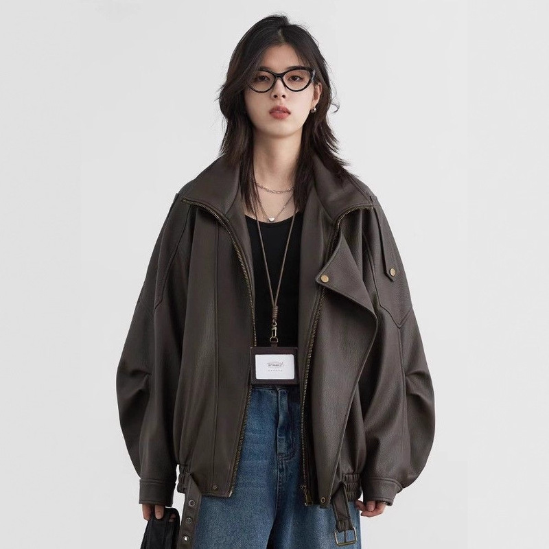 气质潮流重工复古立领机车皮衣外套女2025春季新款机车风PU夹克潮|undefined