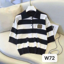 学院风Polo领宽松舒适针织衫夏季新款休闲舒适透气上衣女装毛织厂