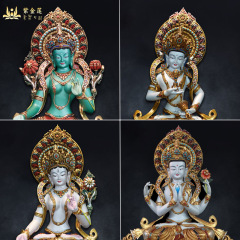 紫金蓮ネパールチベット工芸緑度母白度母金剛サソリ四腕文殊手作り純銅置物