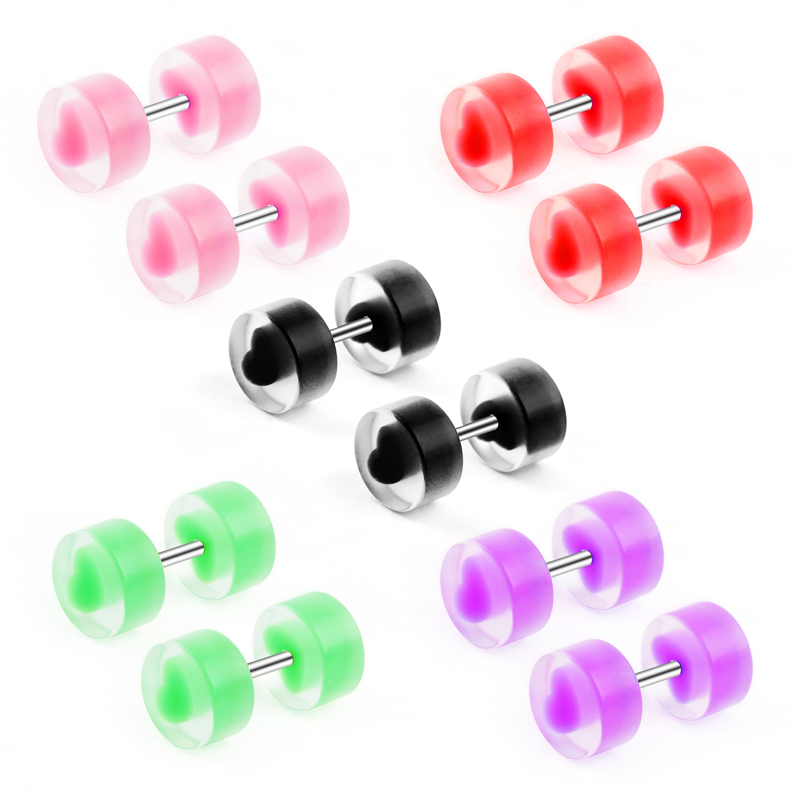 Amazon Cross-Border Men's and Women's Earrings, Personalized Acrylic Heart-Shaped Ear Expanders, Piercing Jewelry, High-End and Light Luxury