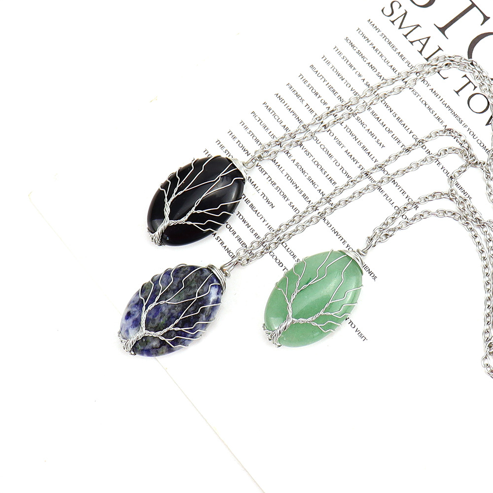 15g Weight Pendant Necklace Classification Simple Style Leaf Alloy Natural Stone Knitting Pendant Necklace