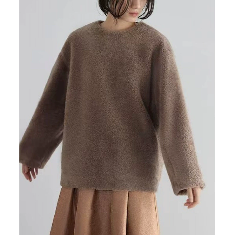 Трансграничная внешняя торговля Япония и Южная Корея 2025 осень и зима новый ленивый стиль женская рубашка с круглым вырезом