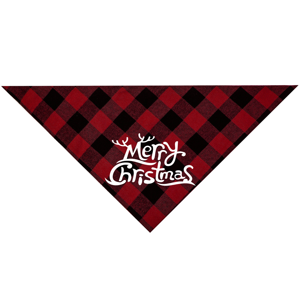 Nueva tela escocesa de algodón de doble capa transfronteriza Rojo Negro verde negro pequeño asta de Navidad Toalla de triángulo para mascotas Toalla de saliva para mascotas
