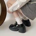 黑色复古设计感小皮鞋女2022春秋新款方头高跟鞋英伦风气质单鞋子