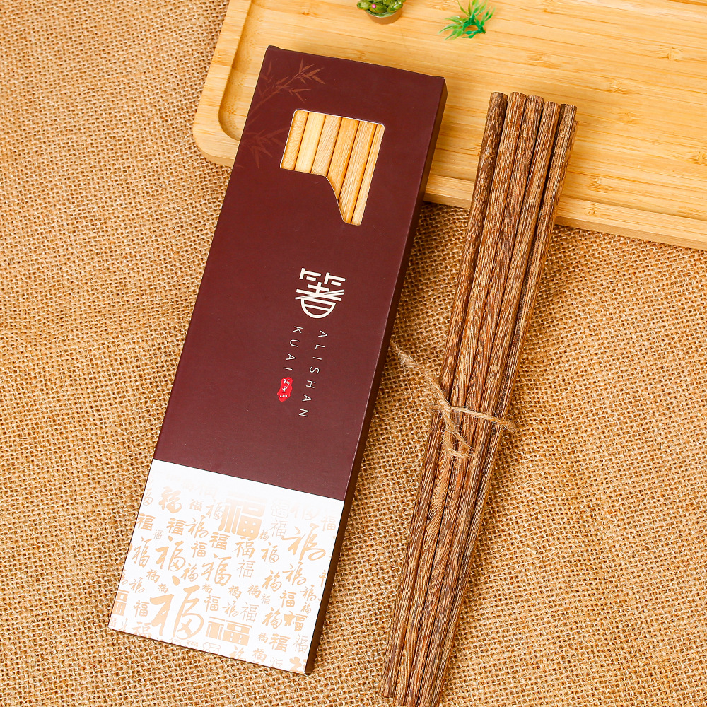 Palillos de madera de ala de pollo al por mayor 25cm para el hogar Palillos de madera maciza 10 pares en caja sin pintura, sin cera, antideslizante, LOGOTIPO tallado