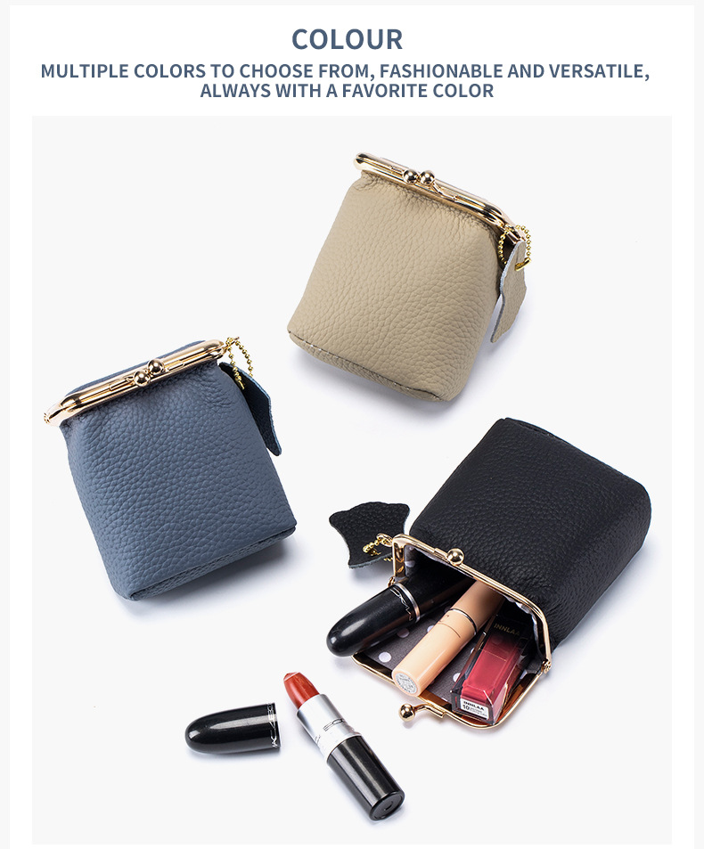 New leather mini mouth red envelope ins style lychee pattern multifunctional lipstick box convenient change coin storage_voghion.com