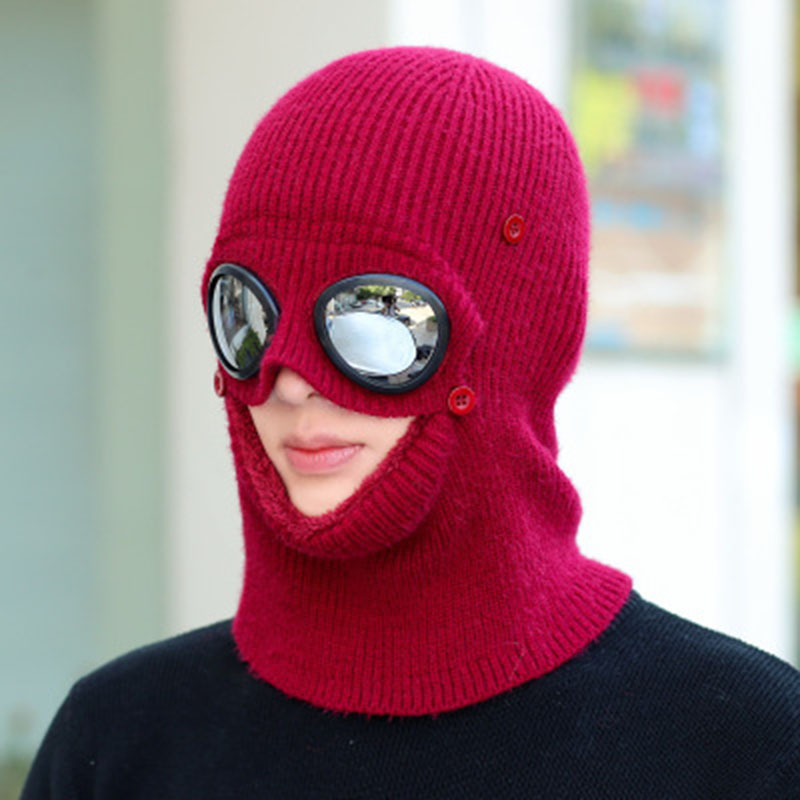 New Winter Men's Rabbit Hair Korean Edition Plush Pullover Ear Protection Glasses Cycling Neck Integrated Warmth Hat_voghion.com