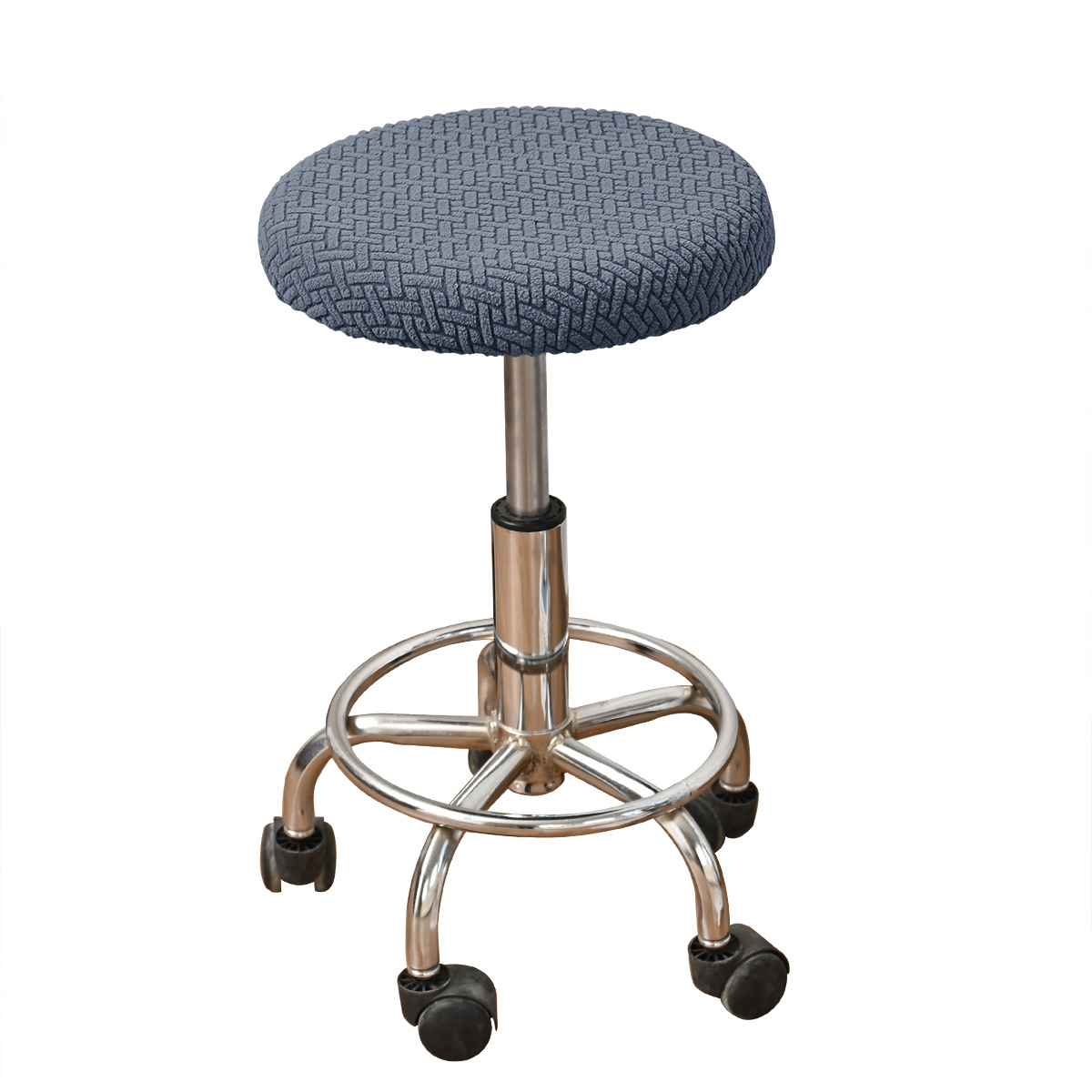 Conjunto de taburete redondo a rayas de jacquard transfronterizo, conjunto de taburete redondo elástico de color sólido universal, funda de silla de bar de barbería en stock