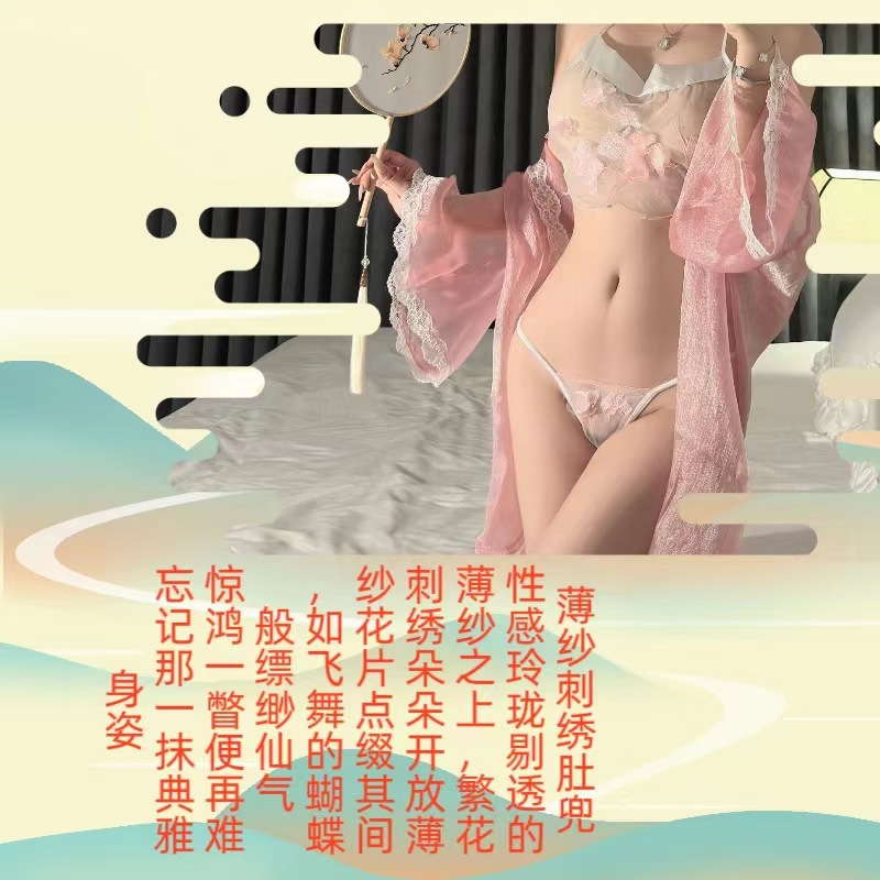 Yilan Sheer Tulle Halter-Neck Lingerie Set with Antique-Style Hanfu Look and White Bodystockings — detail image 6