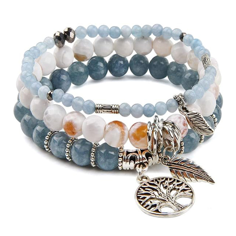 Cross Border Tree of Life Feather Pendant Women's Bracelet Bohemian Turquoise Gem Beaded Bracelet