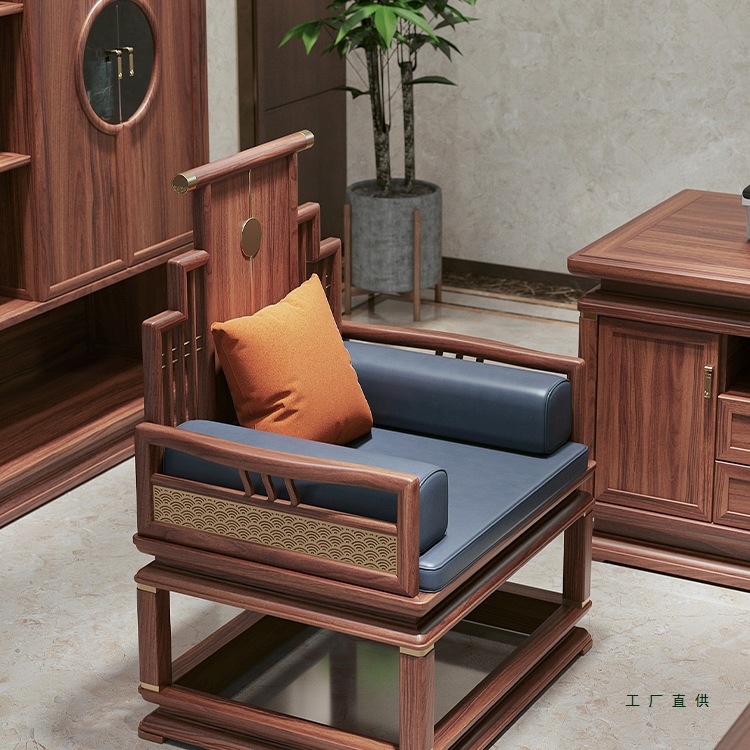 新中式主人椅太师椅乌金木老板椅实木打坐禅椅高靠背椅泡茶台茶椅