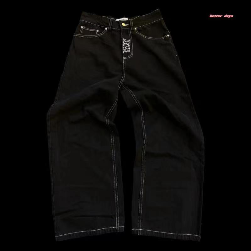 新款时尚高街国潮牛仔裤 潮流复古嘻哈休闲裤 炫酷印花情侣直筒裤