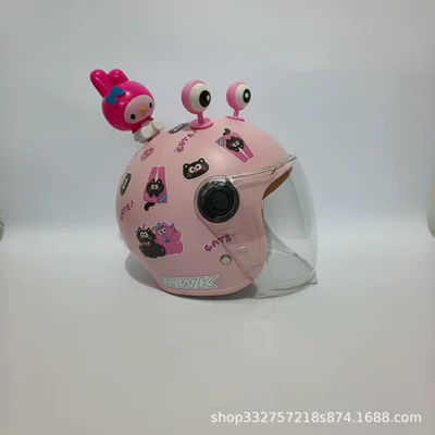 New National Standard 3C Certified Electric Motorcycle Safety Helmet for Babies Aged 1-6 Years Old, Windproof and Warm on All Sides, Not Broken When Falling (Motosiklet kaskı (dəbilqə)) - peach-pink-and-black-pink-cat-transparent-long-mirror-pink-eyes-melody-3c-children-1-6-years-old-wl07