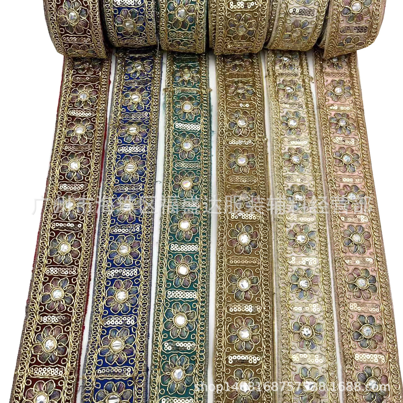 热款股绳刺绣珠片织带条码花边 民族服饰少女服装装饰辅料批发