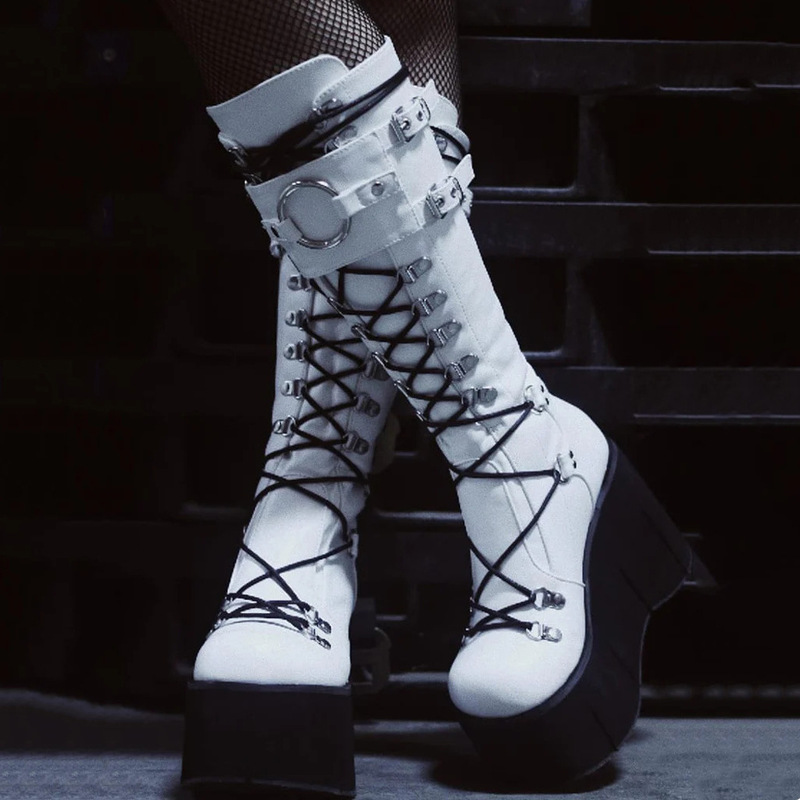 2022 Amazon Independent Station Cross-border Foreign Trade New European and American Gothic Thick Bottom Slope Halloween Large Size Women's Boots 2022 Amazon Independent Station Cross-border Foreign Trade New European and American Gothic Thick Bottom Slope Halloween Large Size Women's Boots
