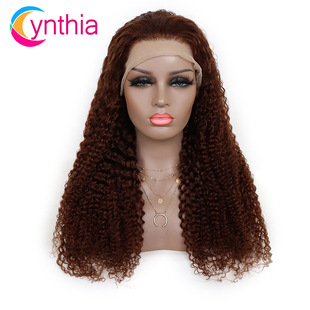 13*4 front lace real wig headgear 6# kinky lace wig curly headgear