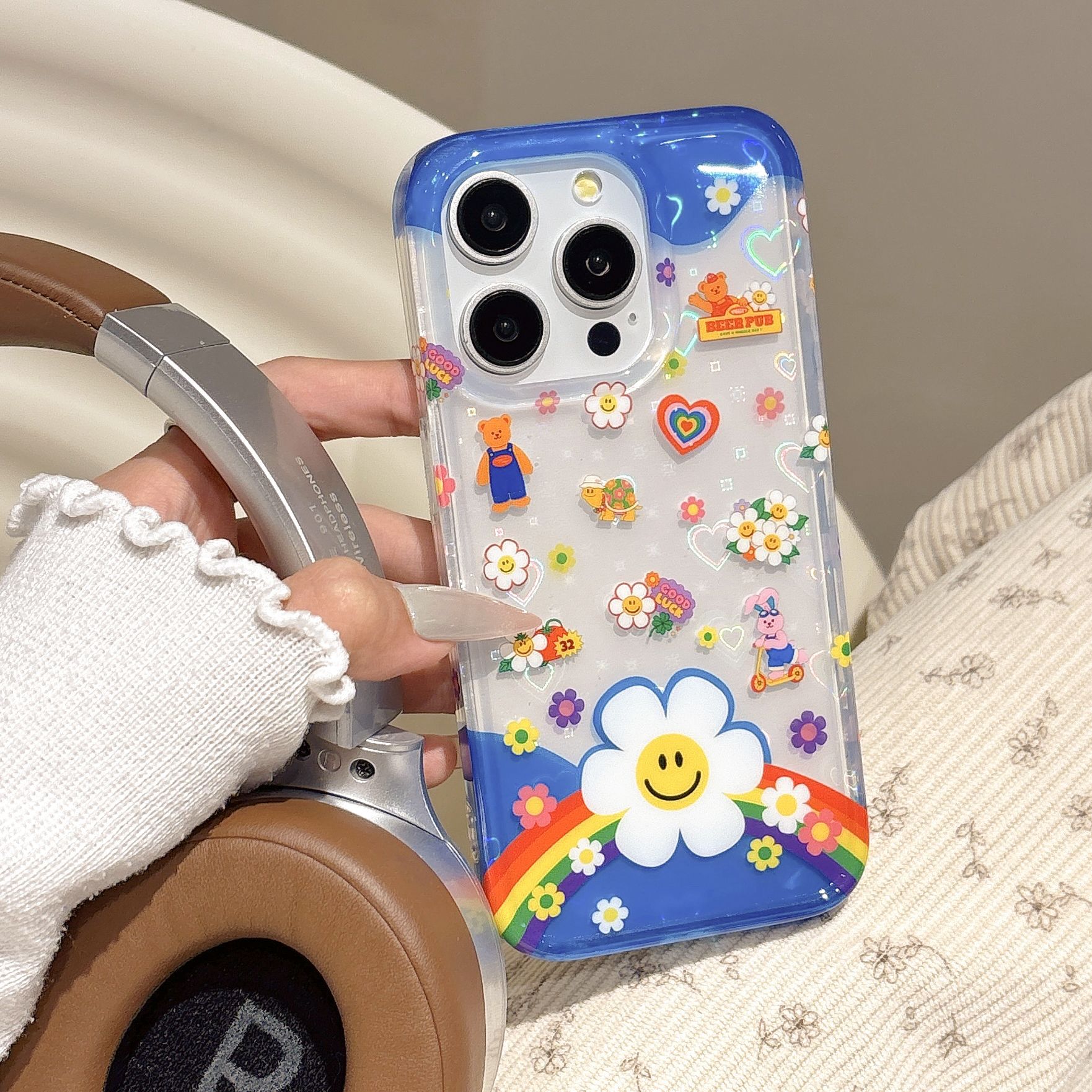 Pantalla completa flor de color cara sonriente para iphone16ProMax funda para teléfono móvil 14 Apple 15 femenino 16 nuevo 15PM