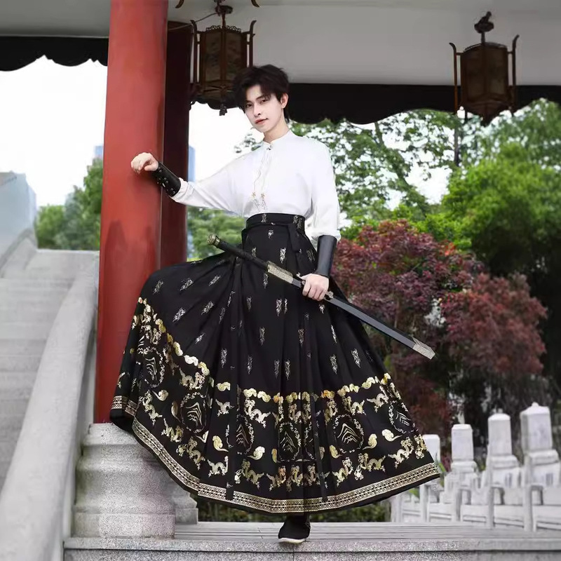 Chinese Style Dragon Pattern Bronzed Horse Noodles New Chinese Style National Style Elegant Stand Collar Shirt White and Black Men's Hanfu Ancient Style suit Chinese Style Dragon Pattern Bronzed Horse Noodles New Chinese Style National Style Elegant Stand Collar Shirt White and Black Men's Hanfu Ancient Style suit