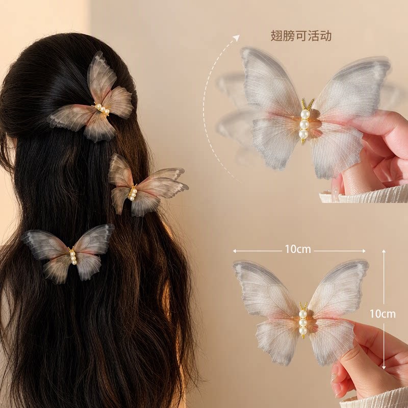 Cross-Border New Style Moving Sheer Butterfly Hair Clip Duckbill Clip Women's Side Bangs High-End Hair Accessories Wholesale