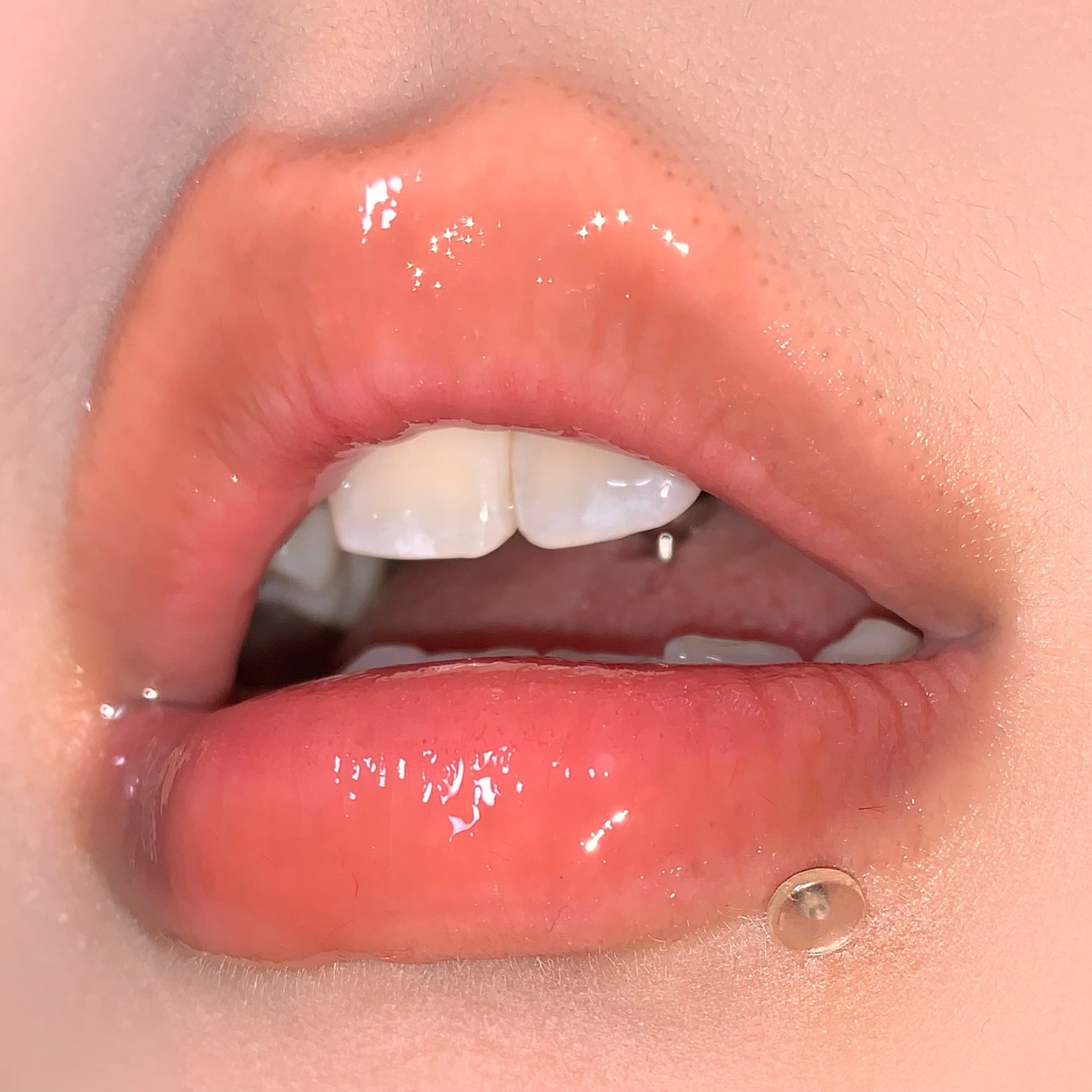 Labret stud lip piercing jewelry styling detail