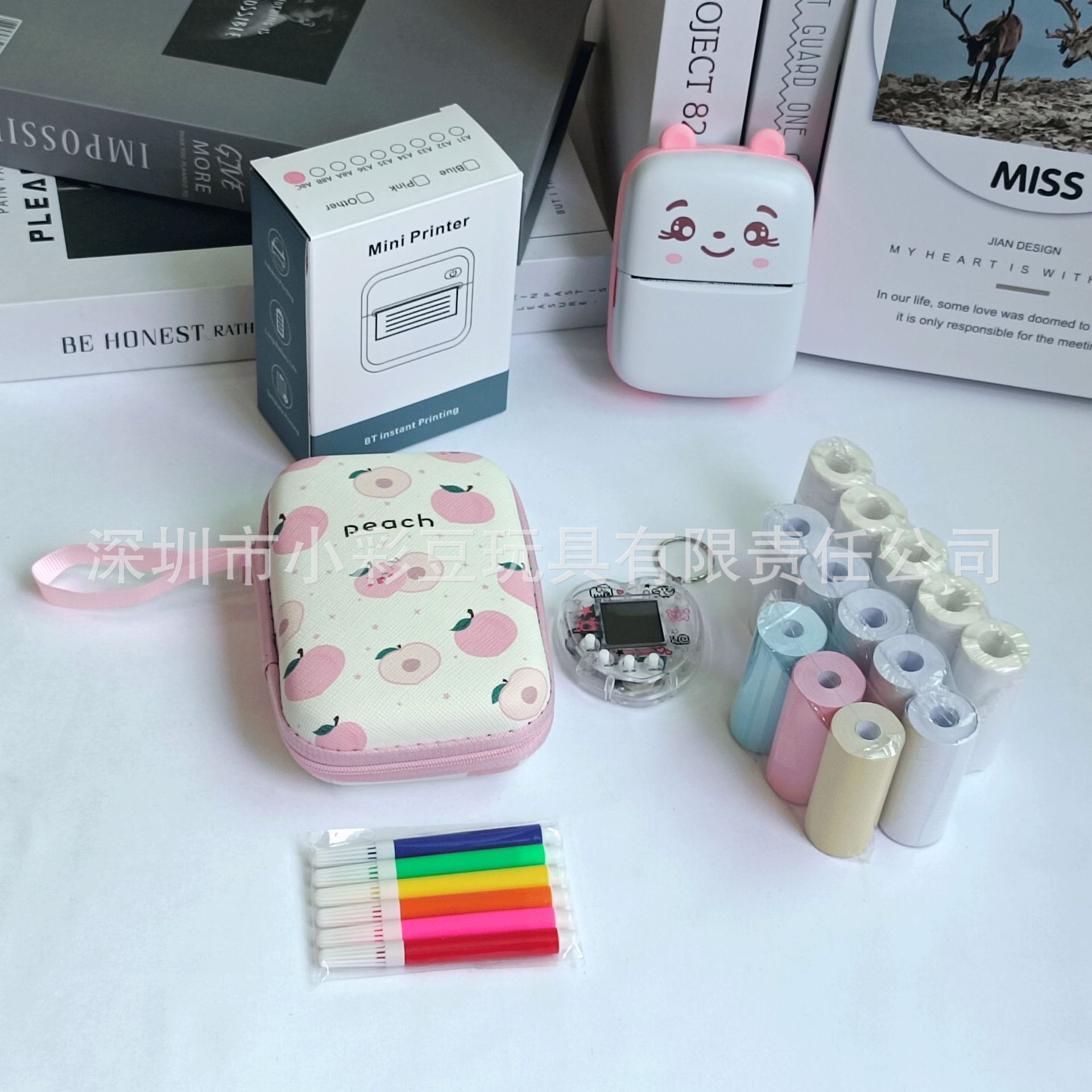 A8C 파우더 + 감열지 5개 + 접착지 5개 + 색종이 3개 + 색펜 + 가방 + 전자 애완동물